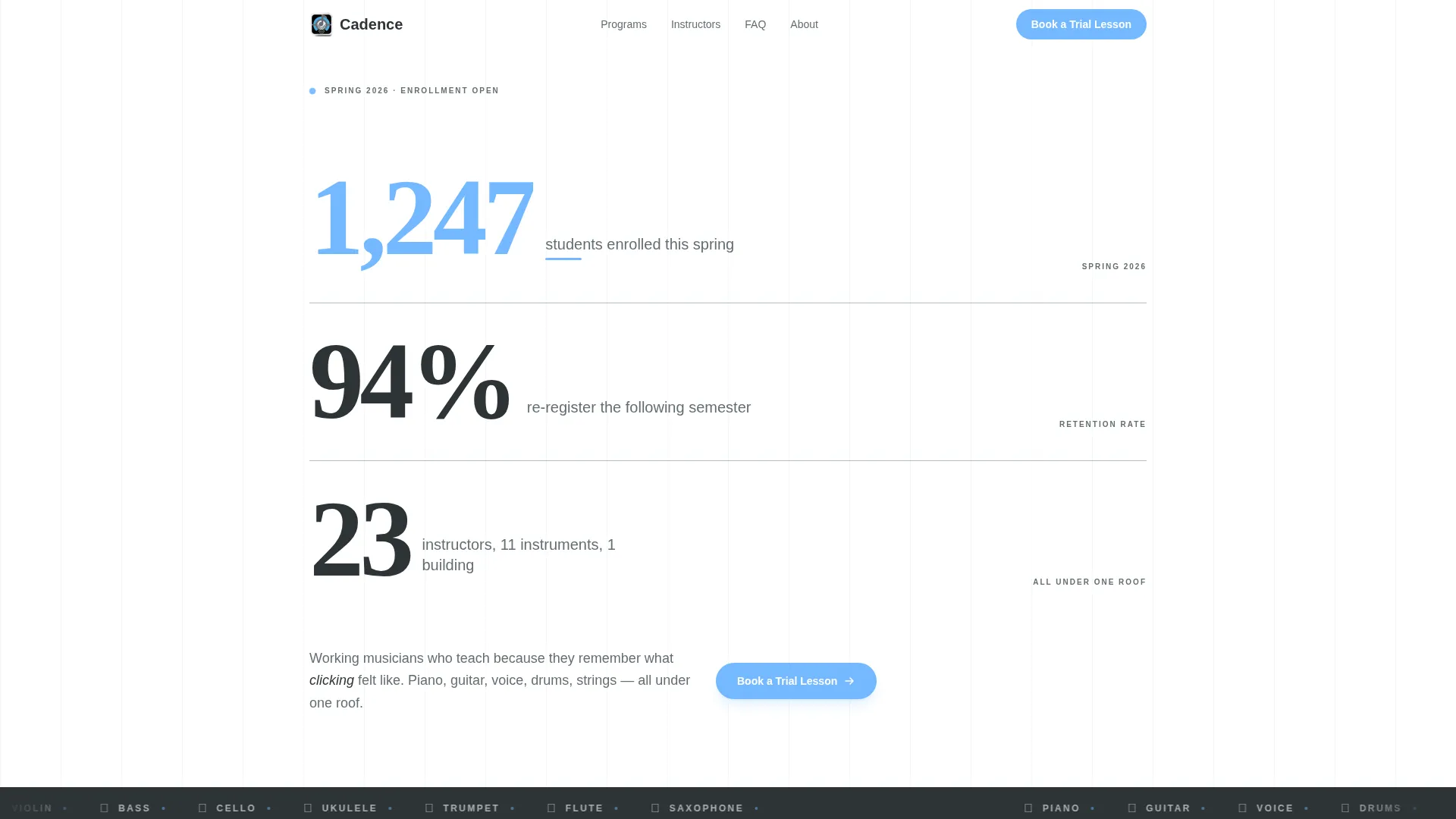 Music School Marketing FAQ & Common Questions Website Template