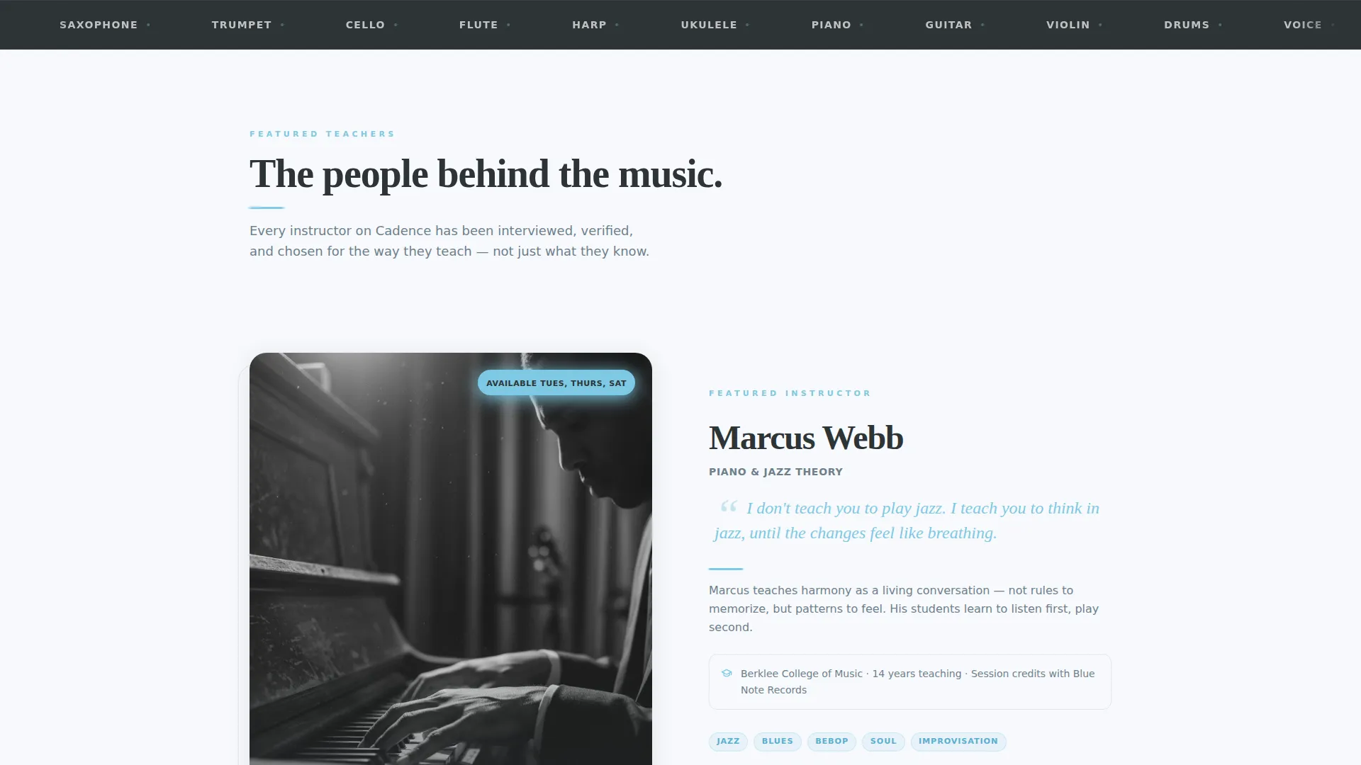 Editorial Music Teacher Landing Page Template