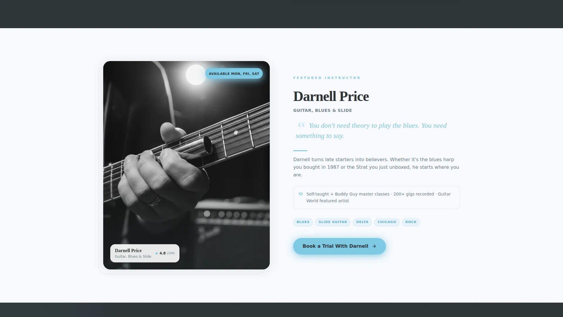 Editorial Music Teacher Landing Page Template