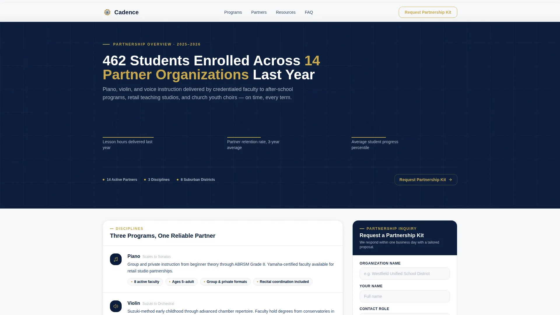 Music Teacher Landing Page Template for Partnerships