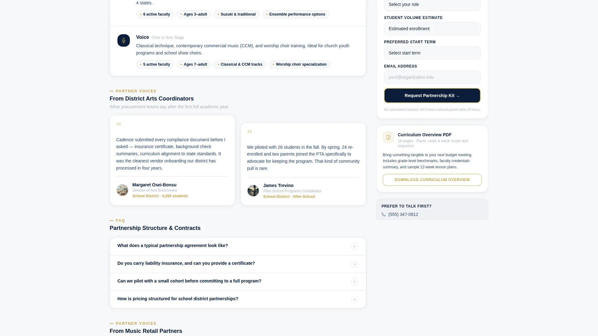 Music Teacher Landing Page Template for Partnerships