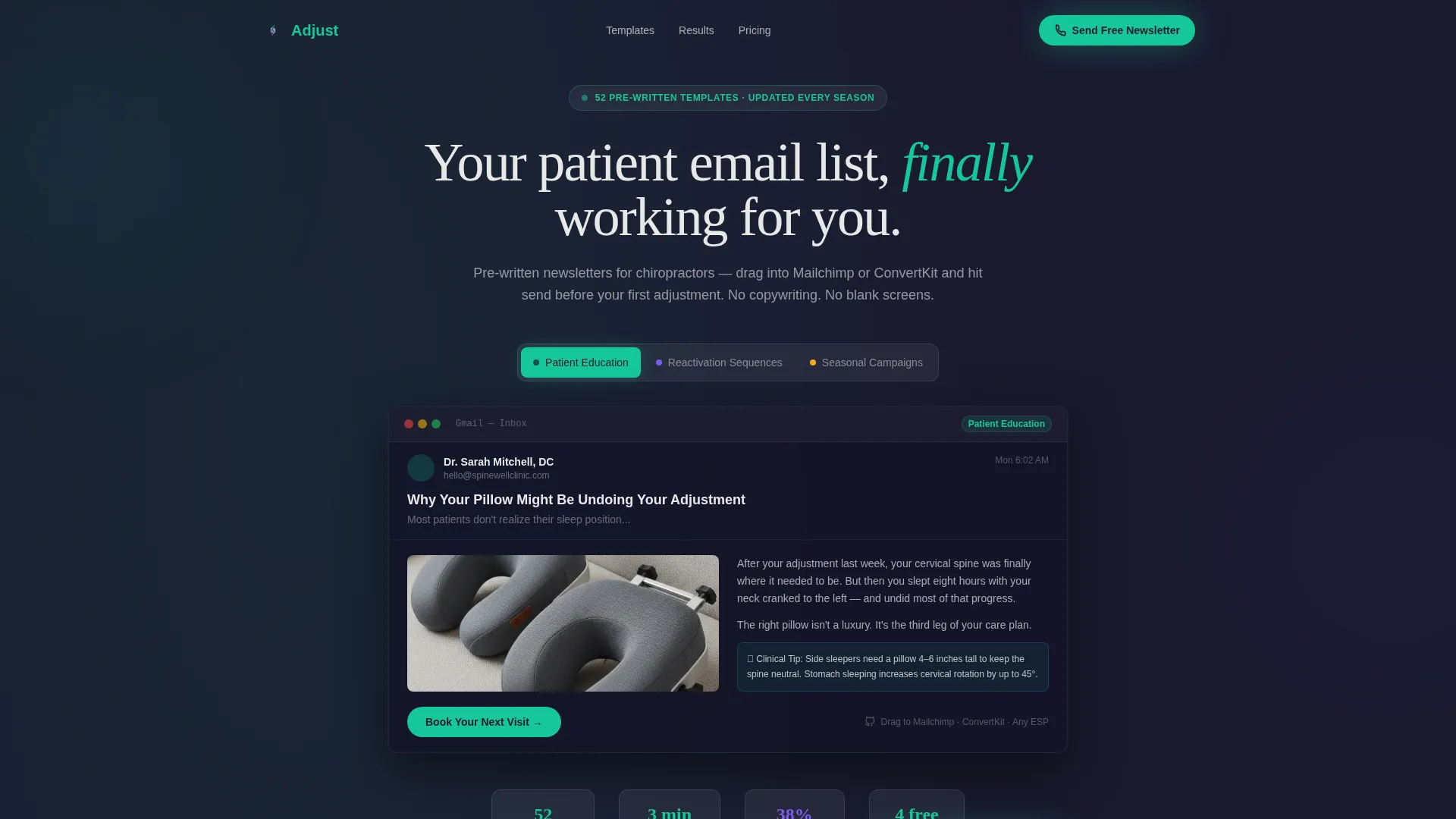 Chiropractic Email Newsletter Landing Page Template