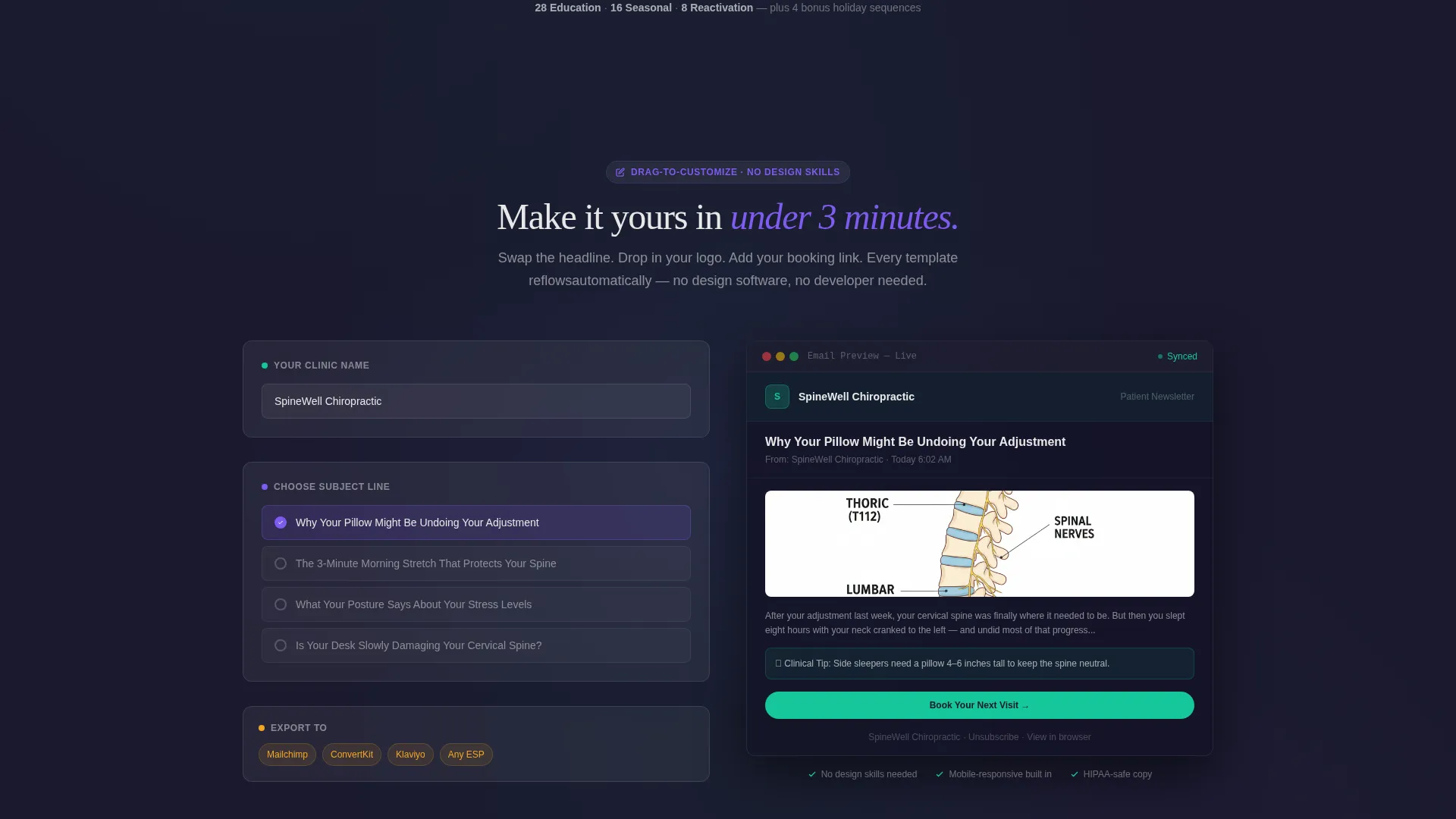 Chiropractic Email Newsletter Landing Page Template