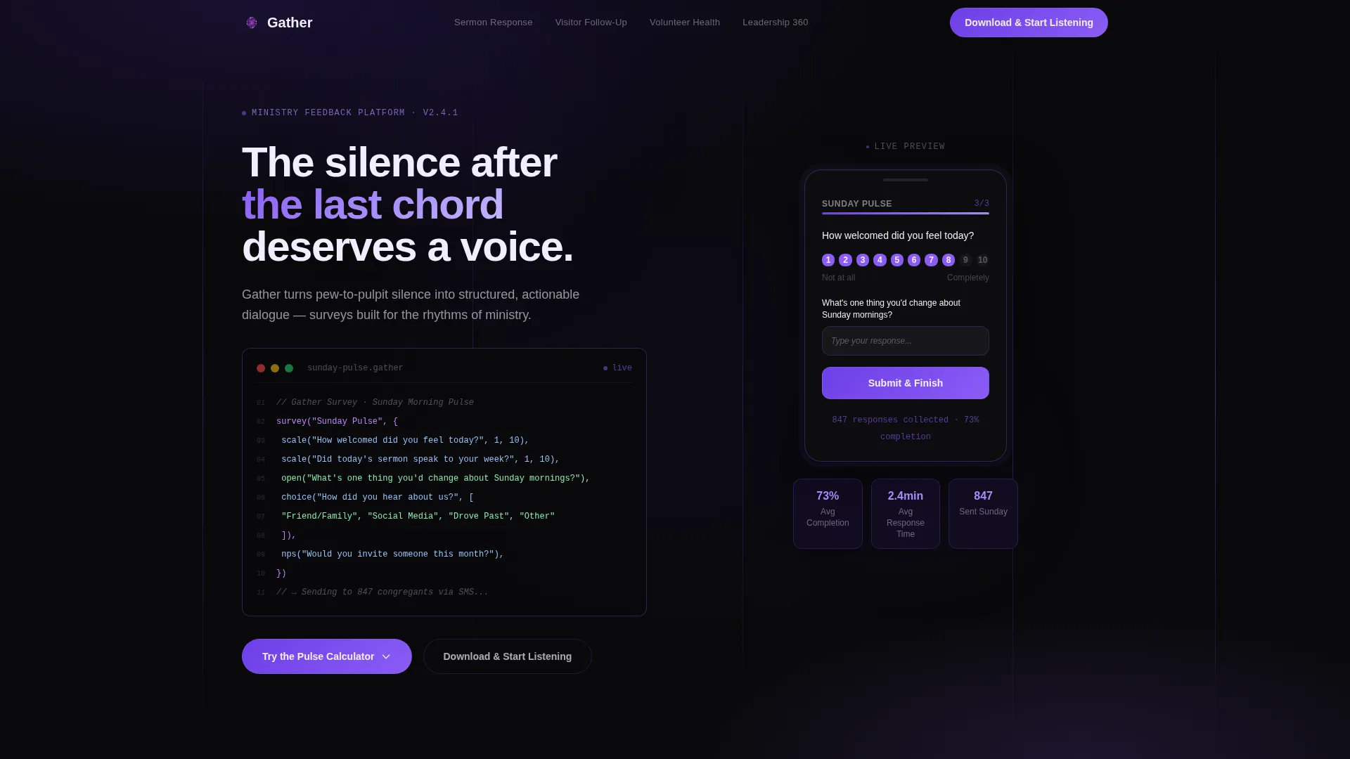Church Survey & Feedback App Landing Page Template