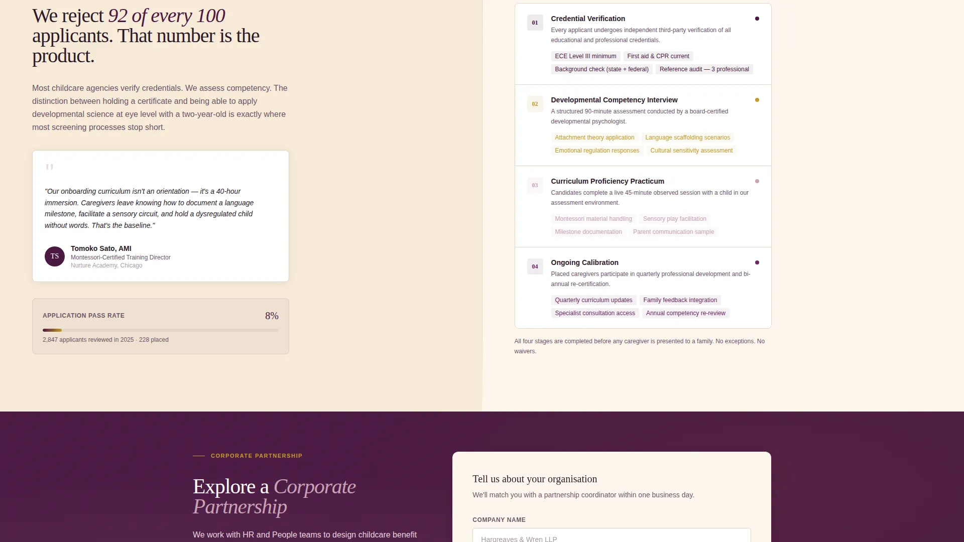 Nanny & Au Pair Corporate Partnership Landing Page