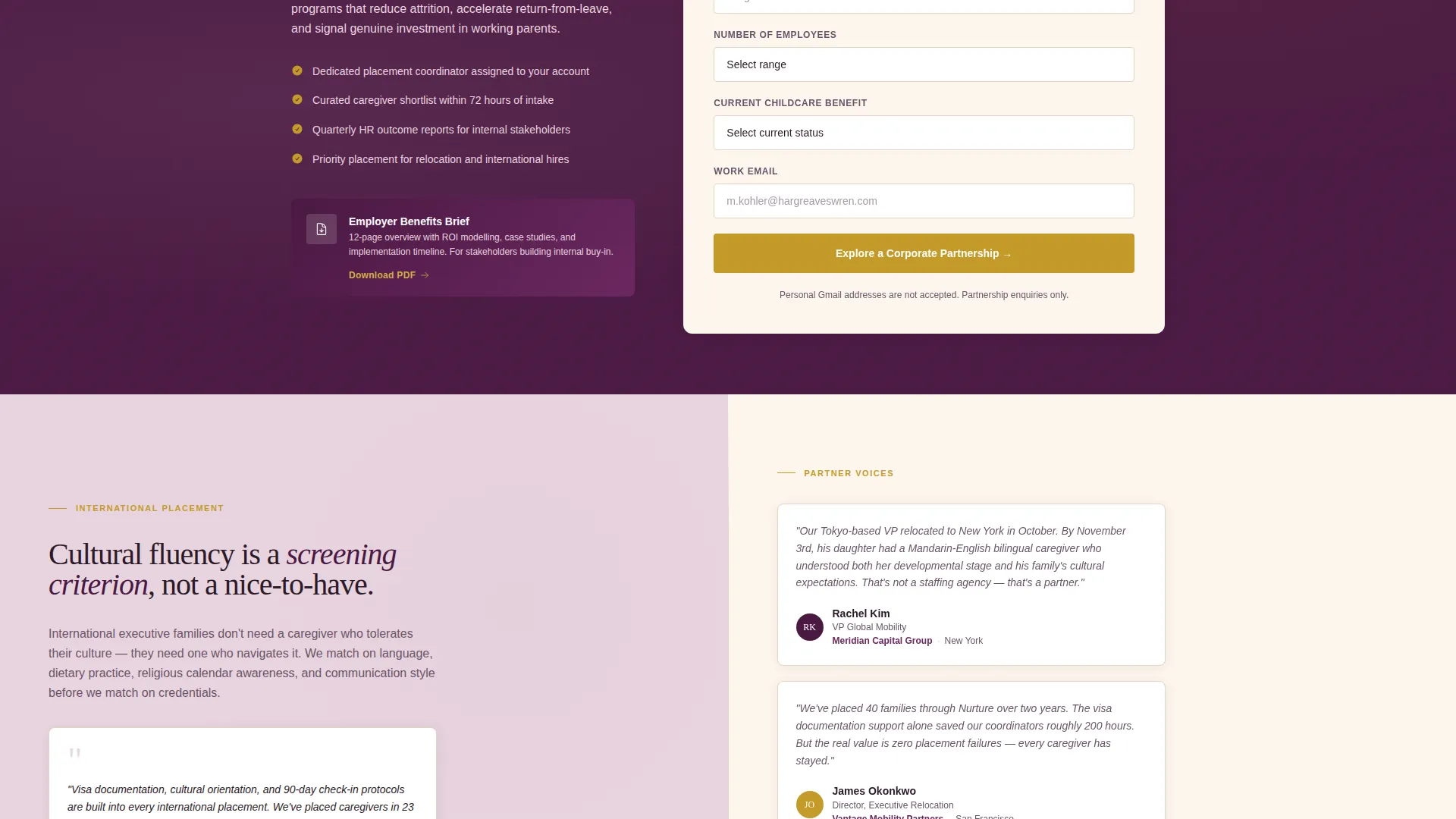 Nanny & Au Pair Corporate Partnership Landing Page
