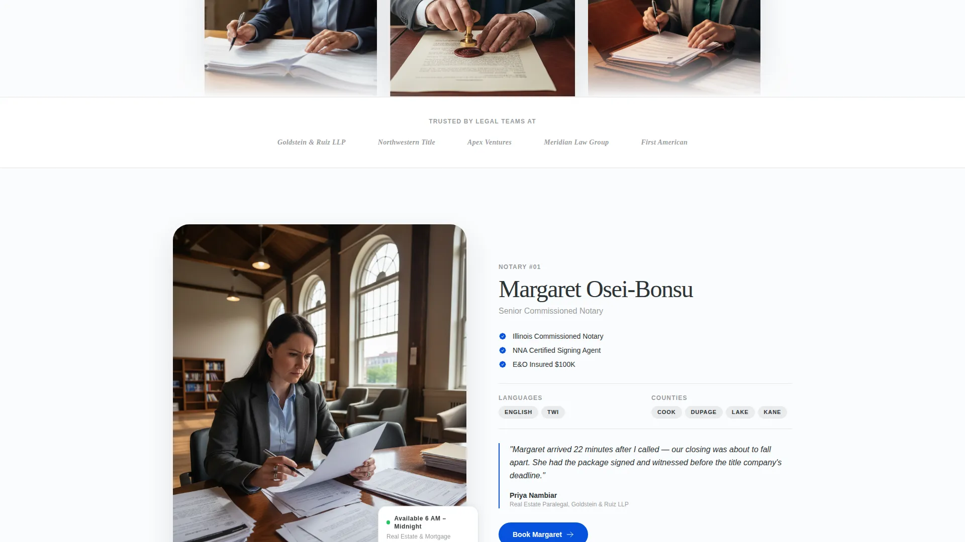 Mobile Notary Booking Landing Page Template