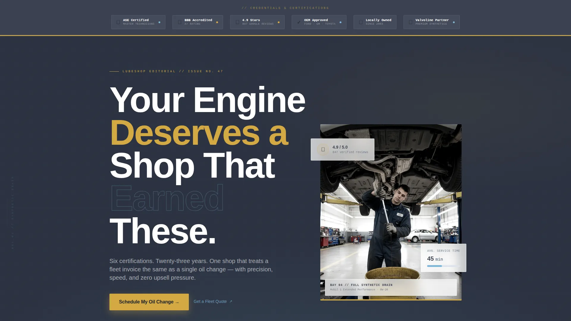 Oil Change Shop Landing Page Template for Facebook Ads