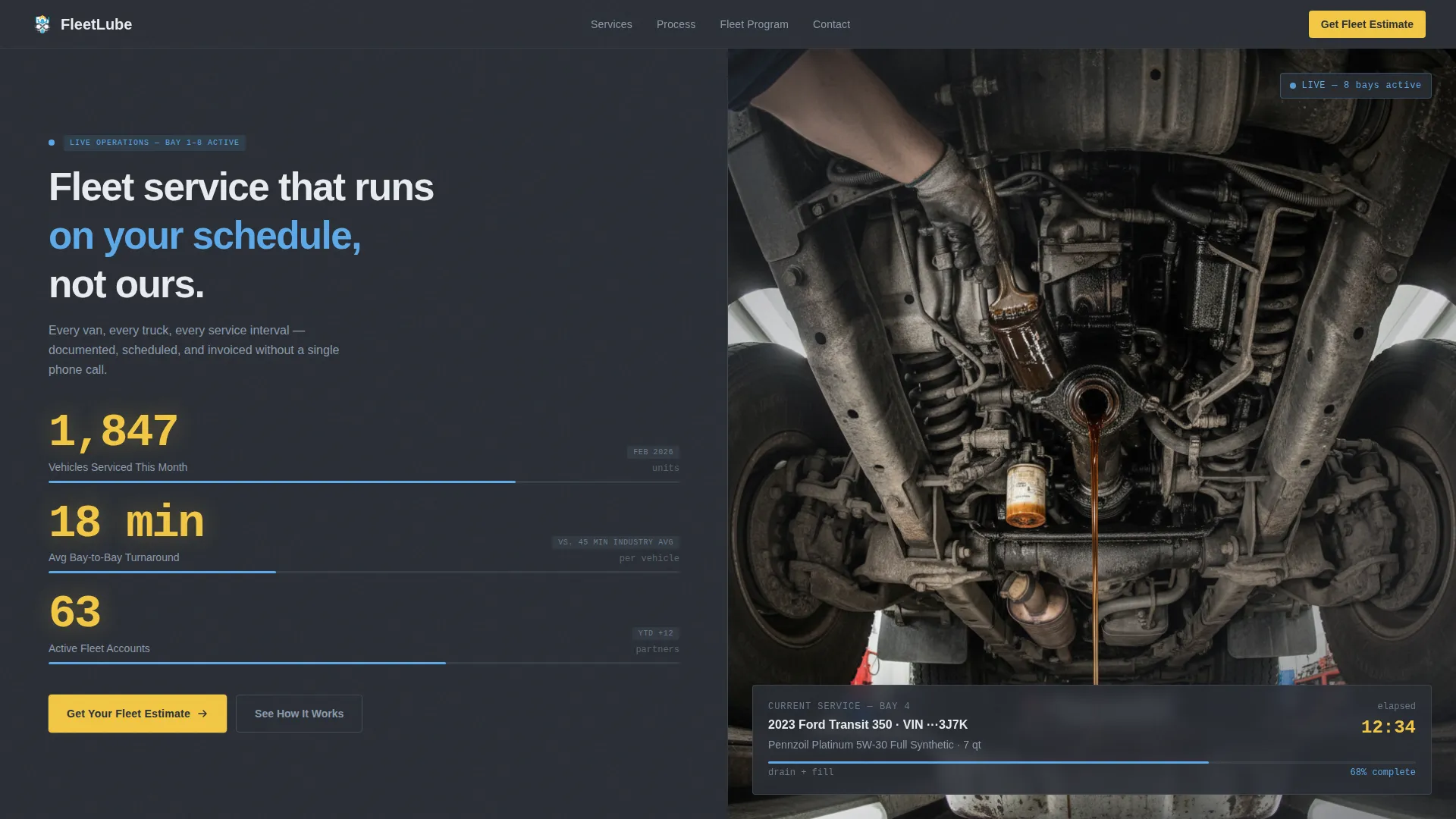 B2B Oil Change Fleet Service Landing Page Template