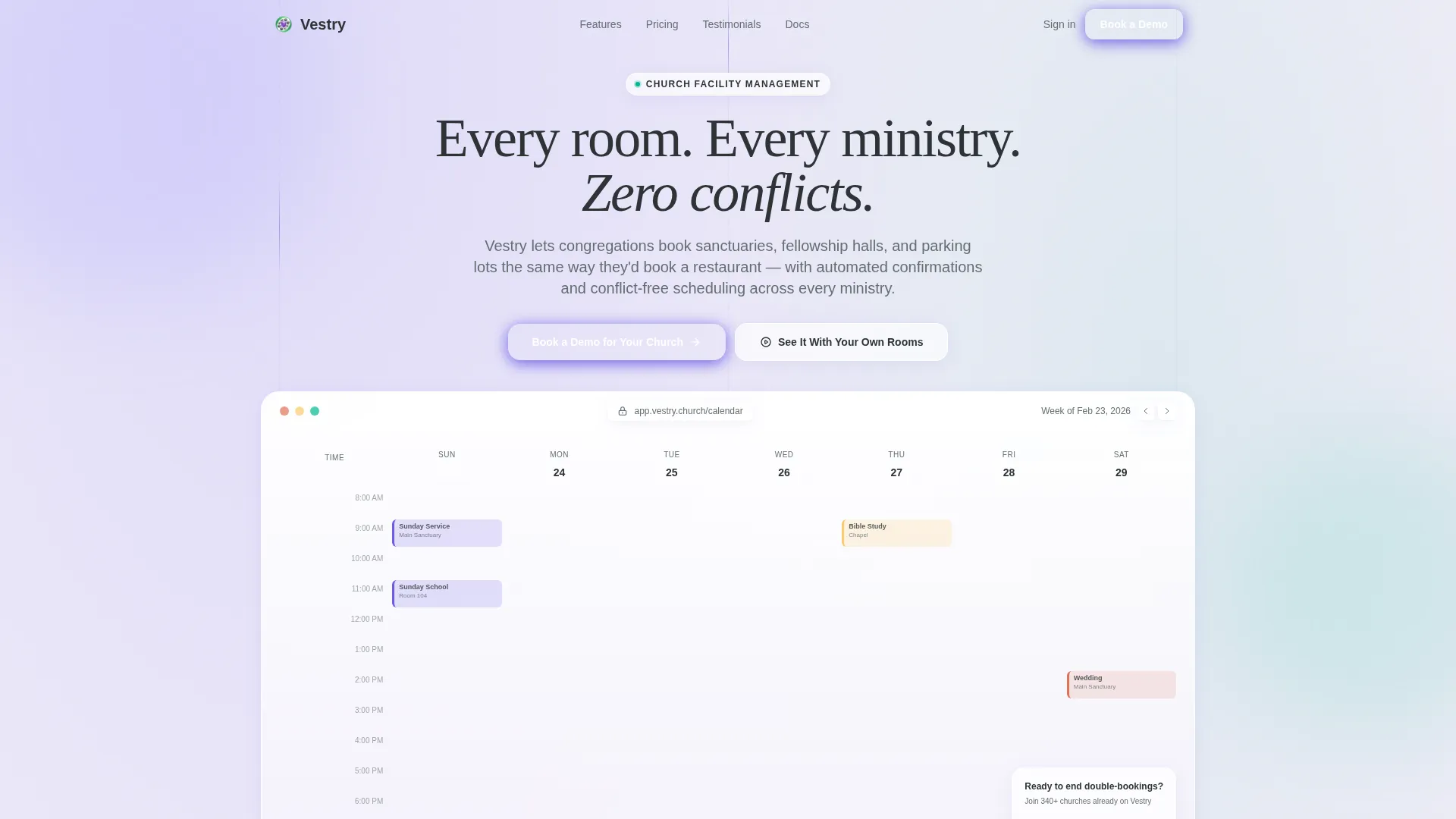 Church Vertical SaaS Booking Website Template