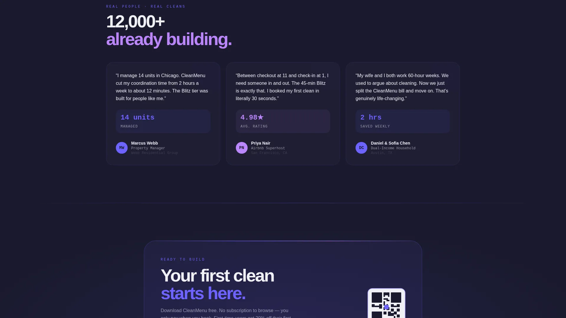 Cleaning Service Comparison Table Landing Page