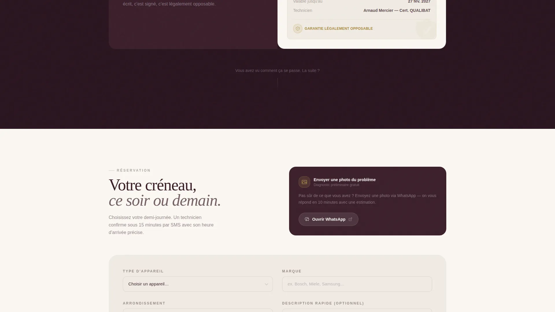 Paris Appliance Repair Booking Landing Page Template