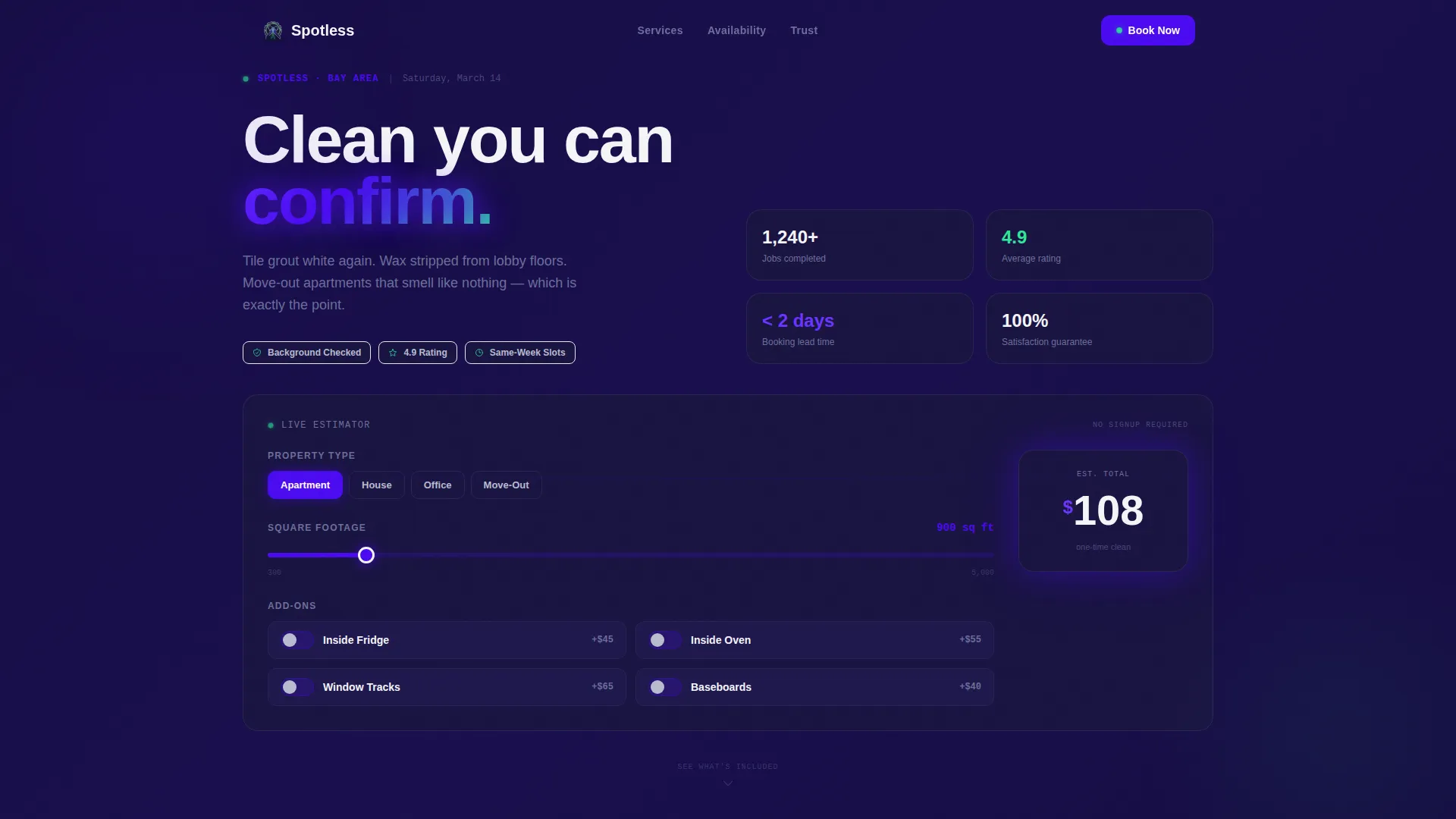 Cleaning Service Cost Estimator & Instant Quote Website Template