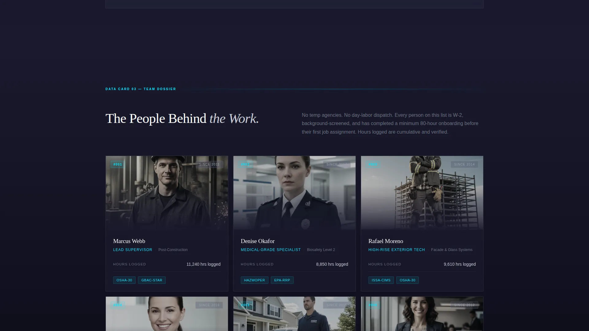 Professional Cleaning Company Team & Certifications Website Template