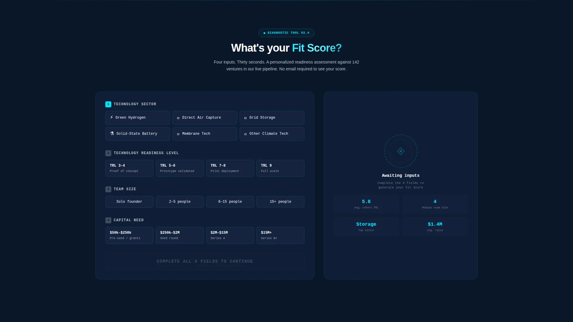 Climate Tech Accelerator Portfolio & Fit Score Website Template