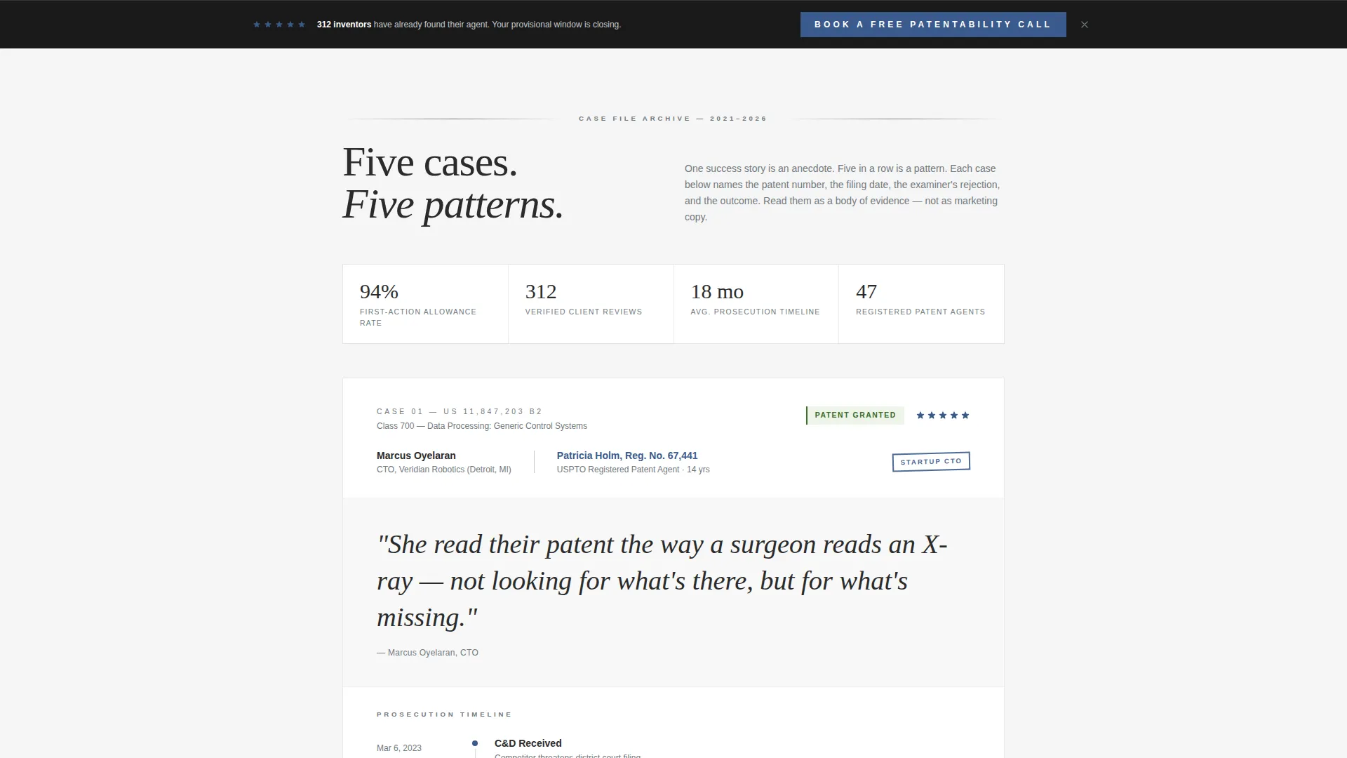 Patent Agent Reviews & Booking Landing Page Template