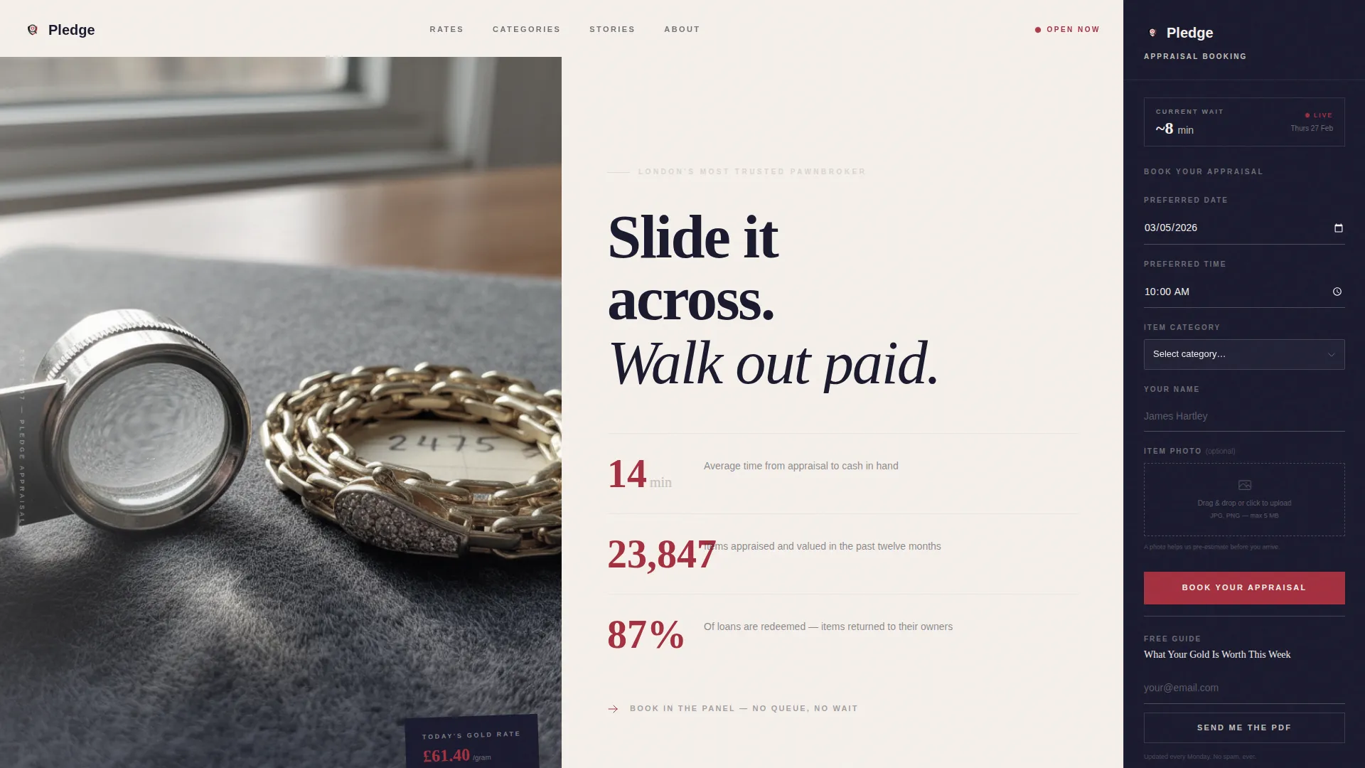 Pawnbroker Booking Landing Page Template