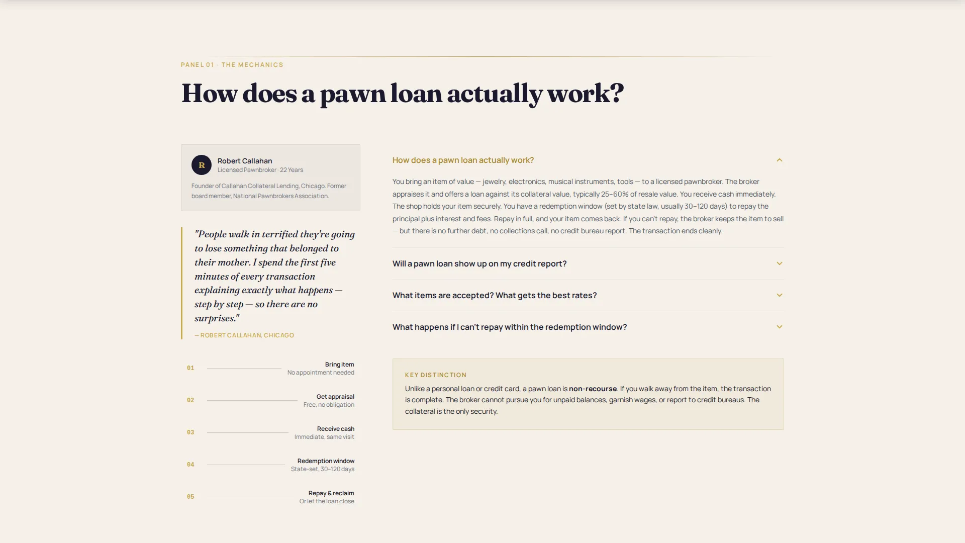 Pawnbroker Resource & FAQ Landing Page Template