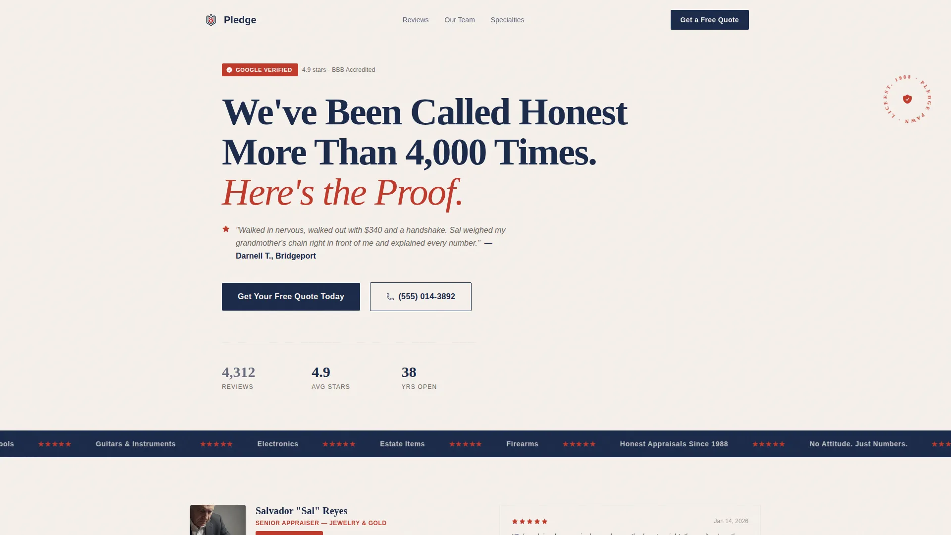Credible Pawn Broker Landing Page Template