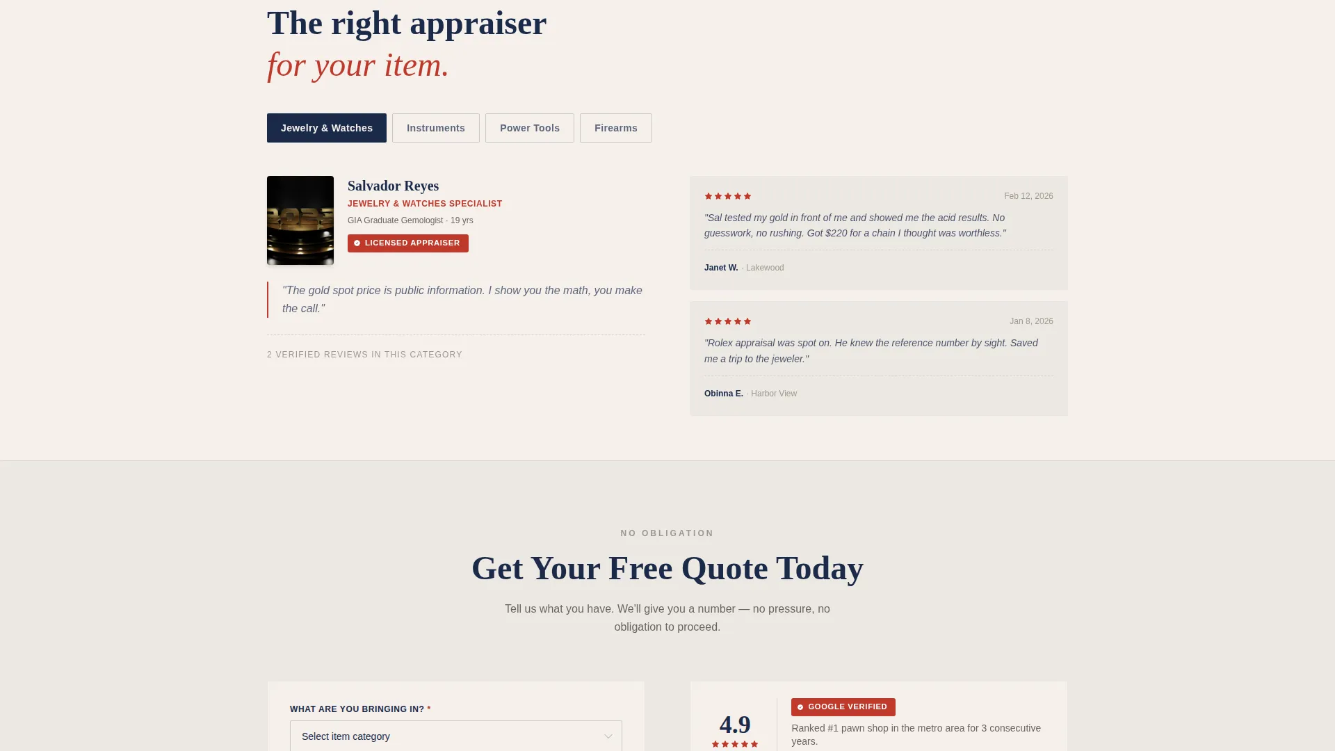 Credible Pawn Broker Landing Page Template