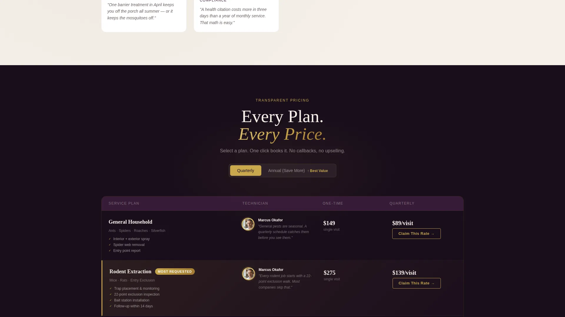 Pest Control Pricing & Discount Landing Page