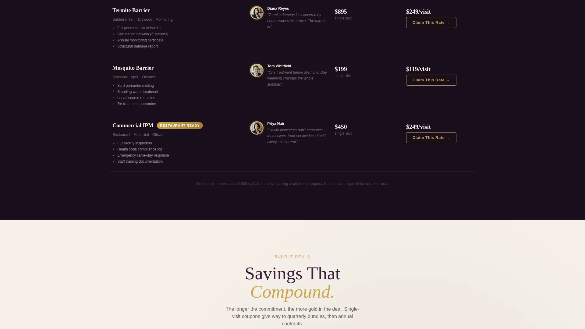 Pest Control Pricing & Discount Landing Page