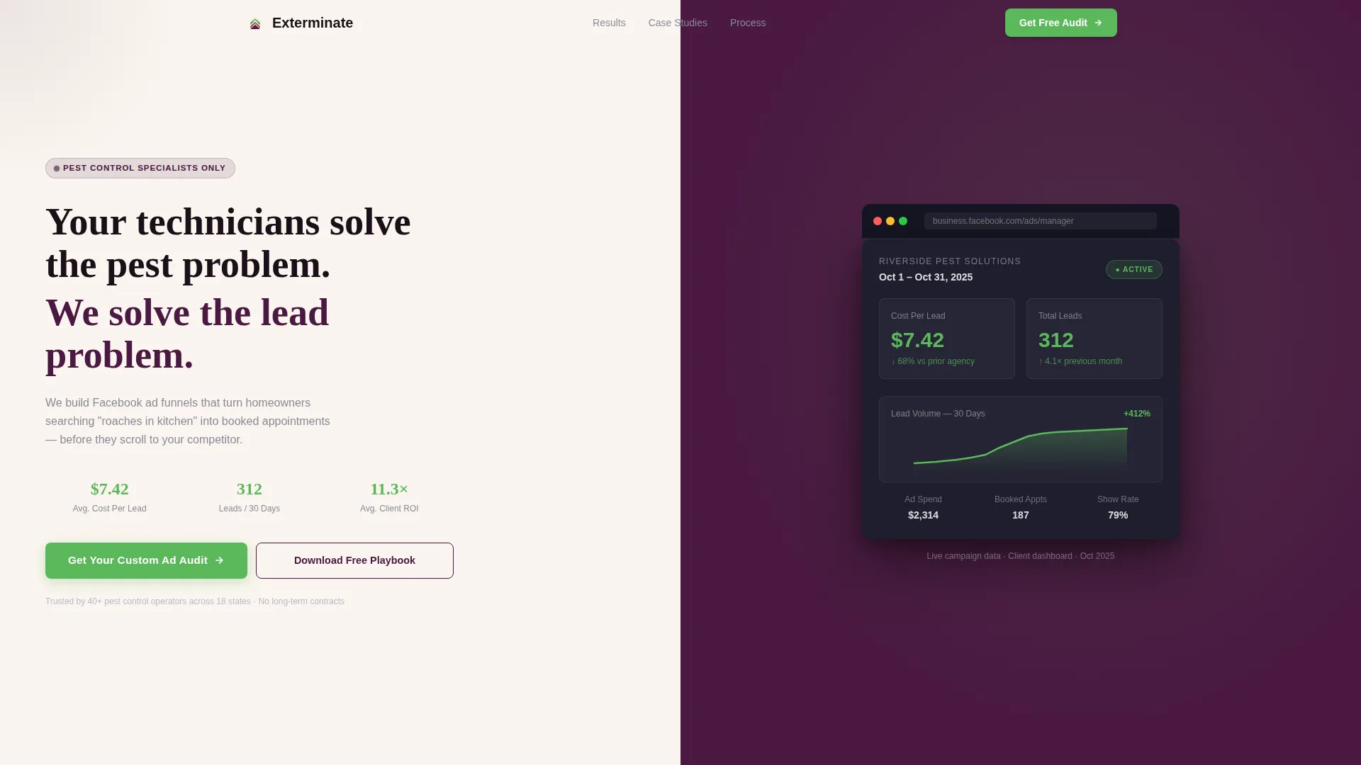 Pest Control Facebook Ads Landing Page Template