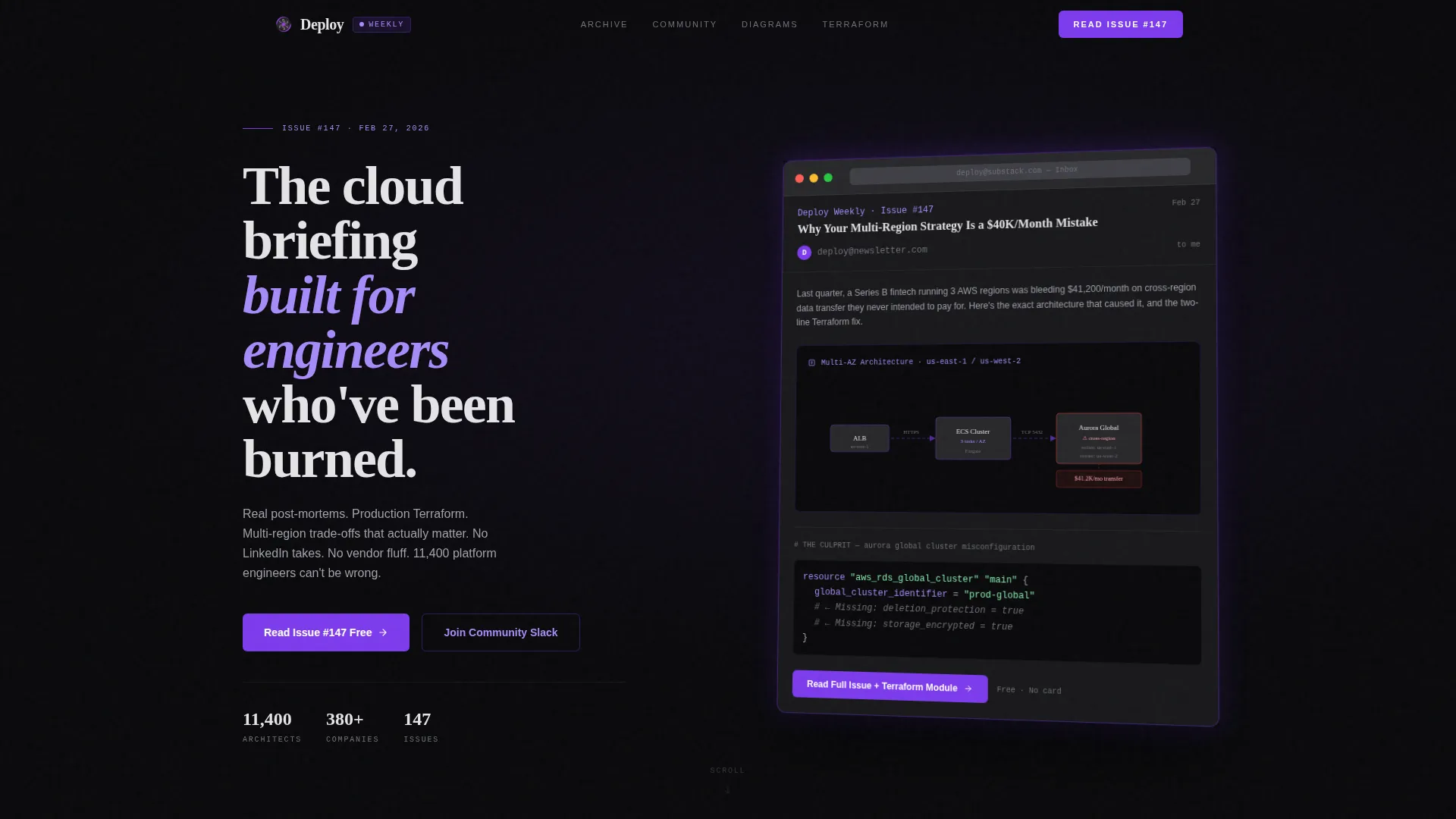 Cloud Architecture Newsletter Bento Grid Landing Page