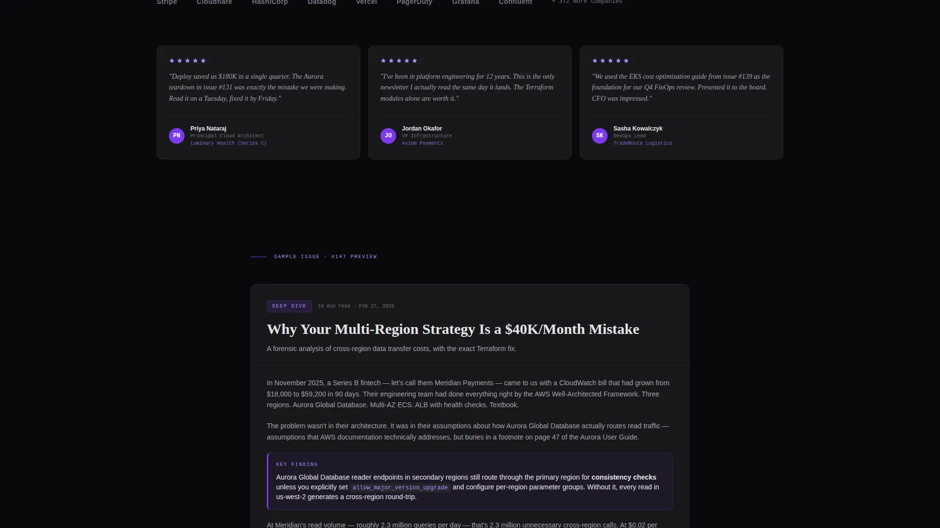 Cloud Architecture Newsletter Bento Grid Landing Page
