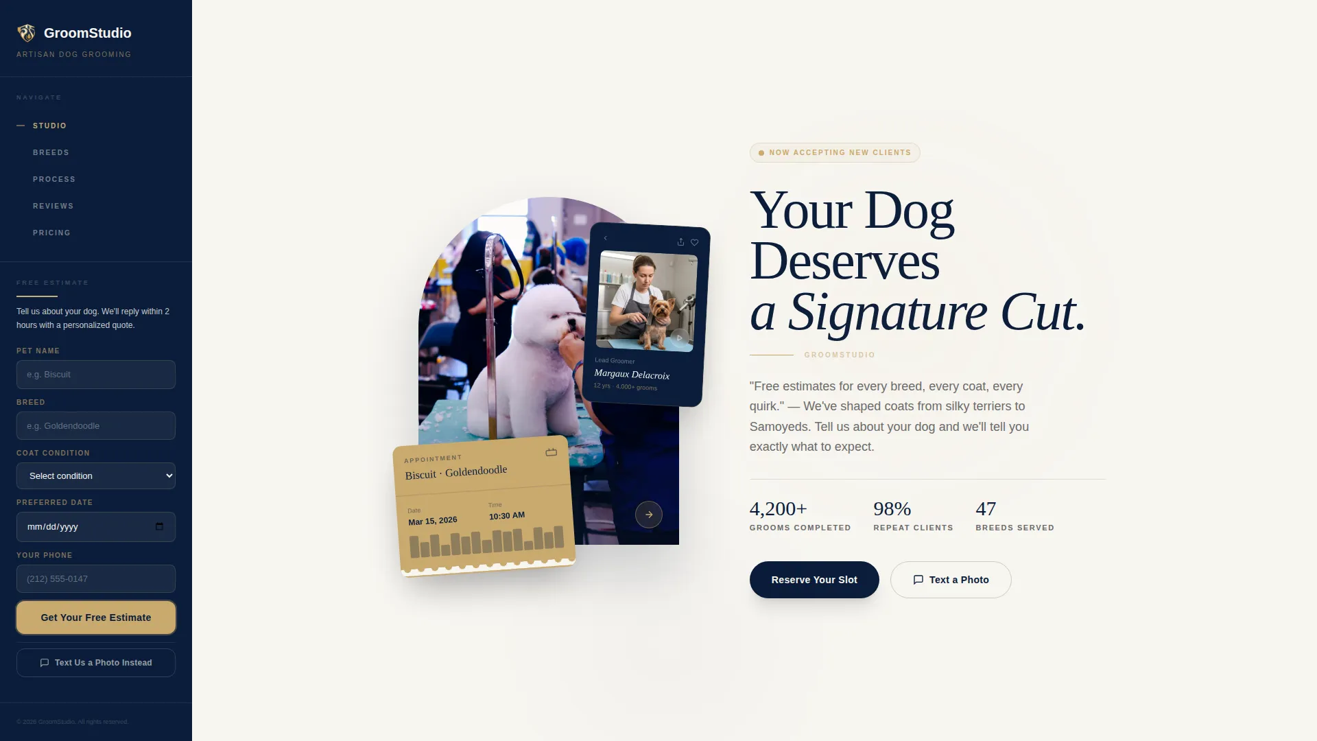 Pet Grooming Free Estimate Landing Page Template