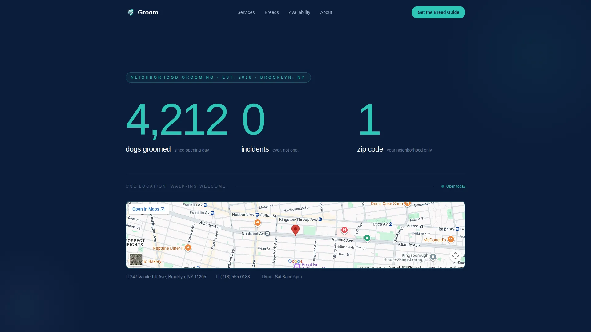 Pet Groomer Landing Page Template with Stats-First Design