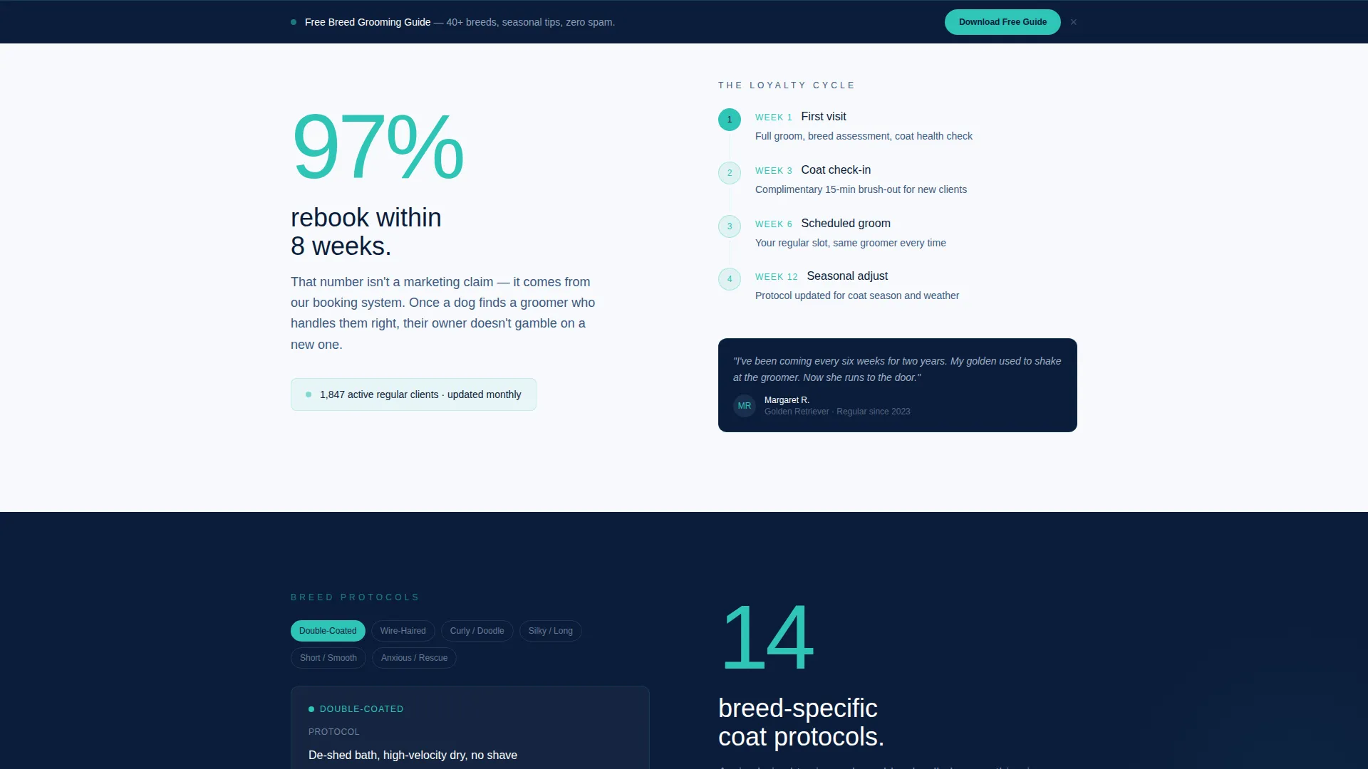 Pet Groomer Landing Page Template with Stats-First Design