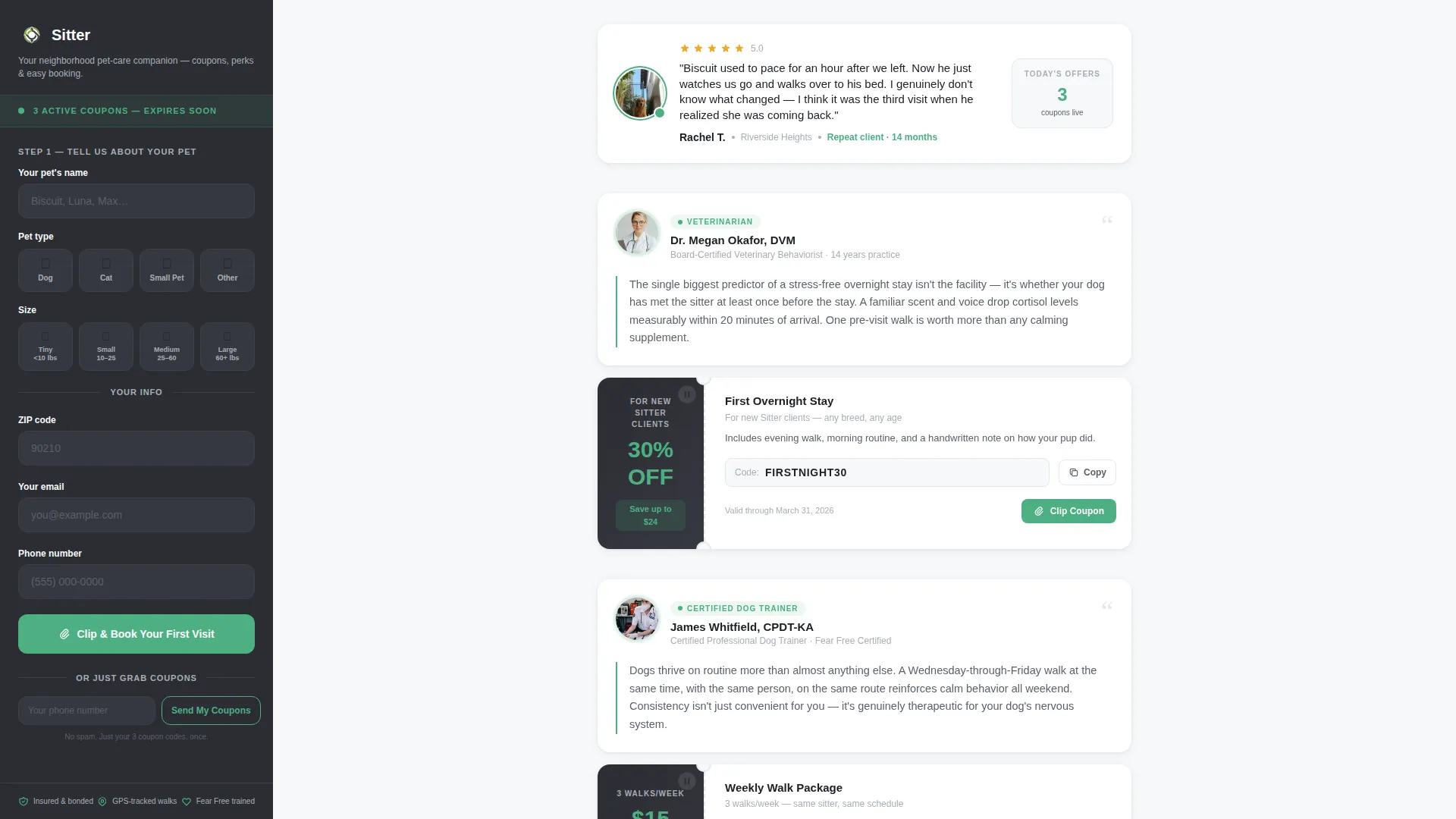 Pet Sitter Coupon & Discount Landing Page Template