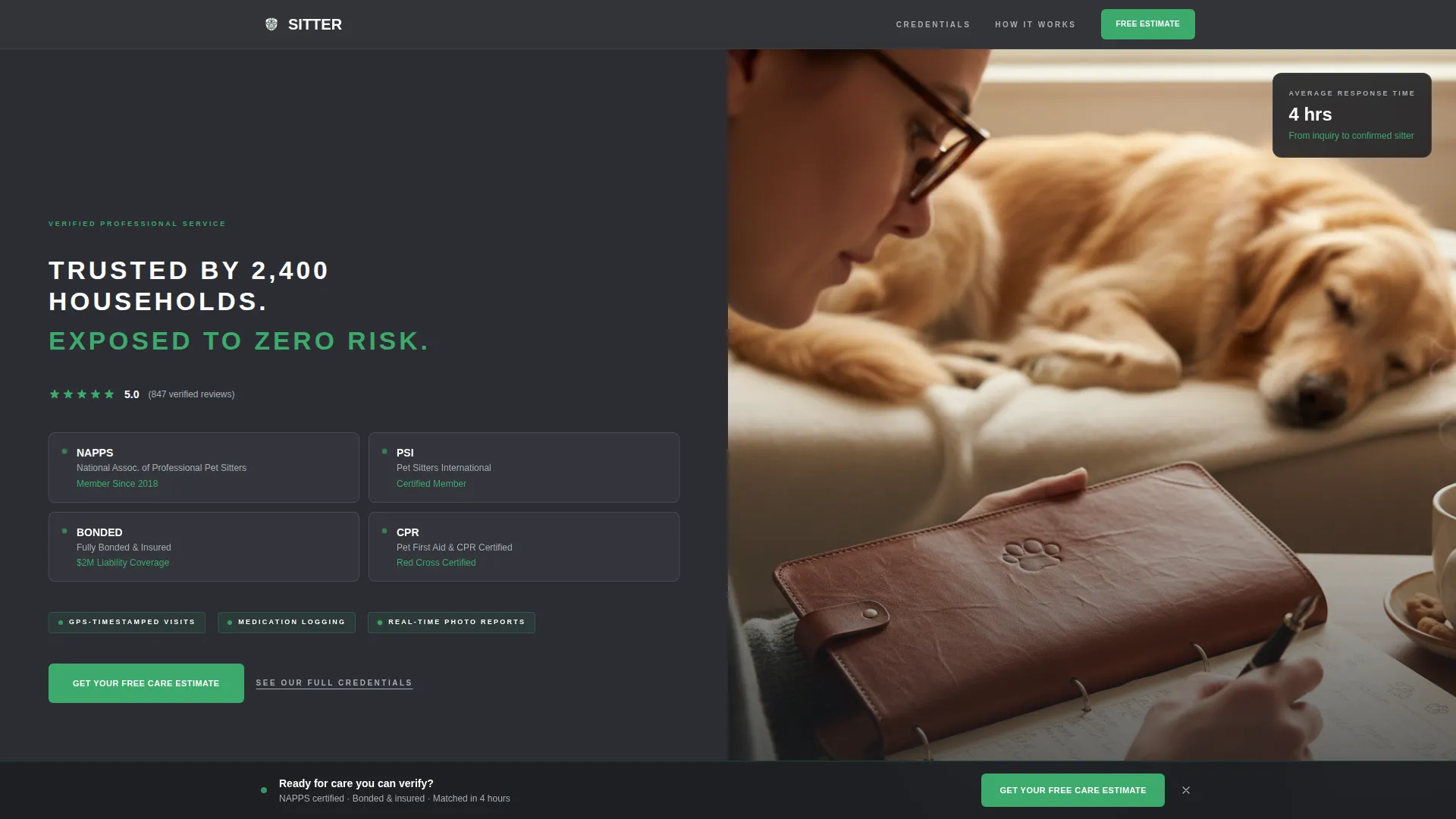 Trusted Pet Care Service Landing Page Template