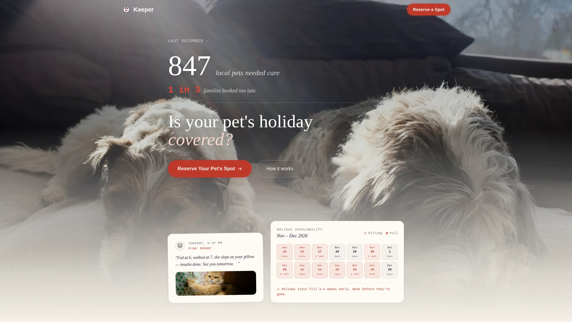 Pet Sitter Seasonal Booking Landing Page Template