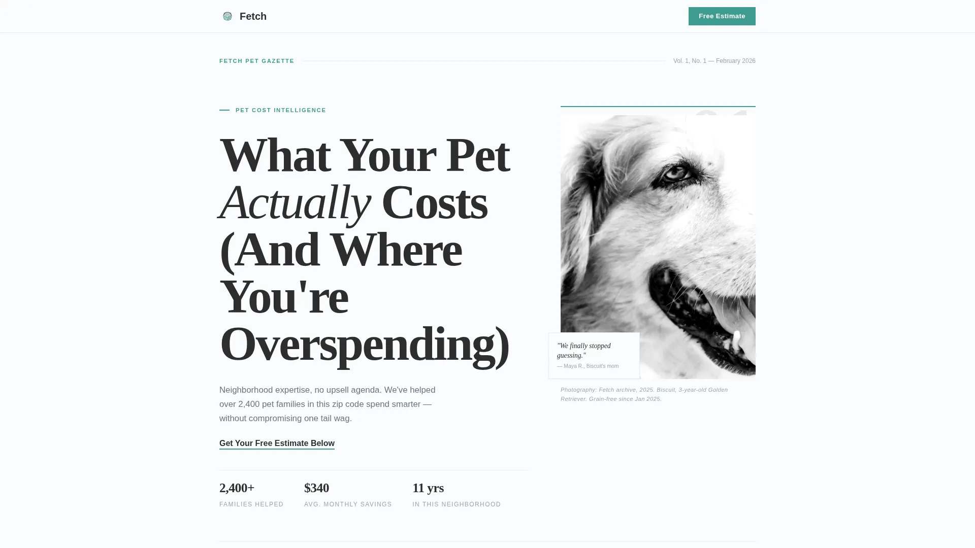 Editorial Pet Store Landing Page Template