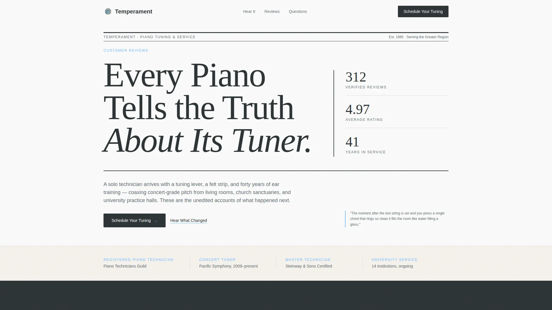 Piano Tuner Review Landing Page Template
