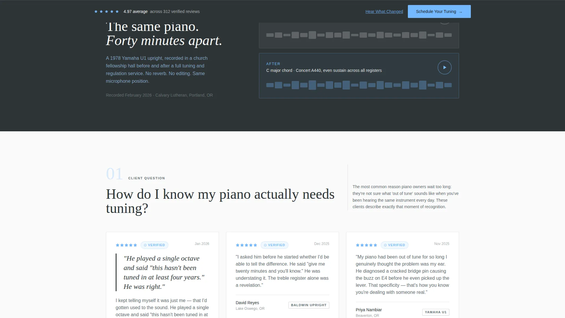 Piano Tuner Review Landing Page Template