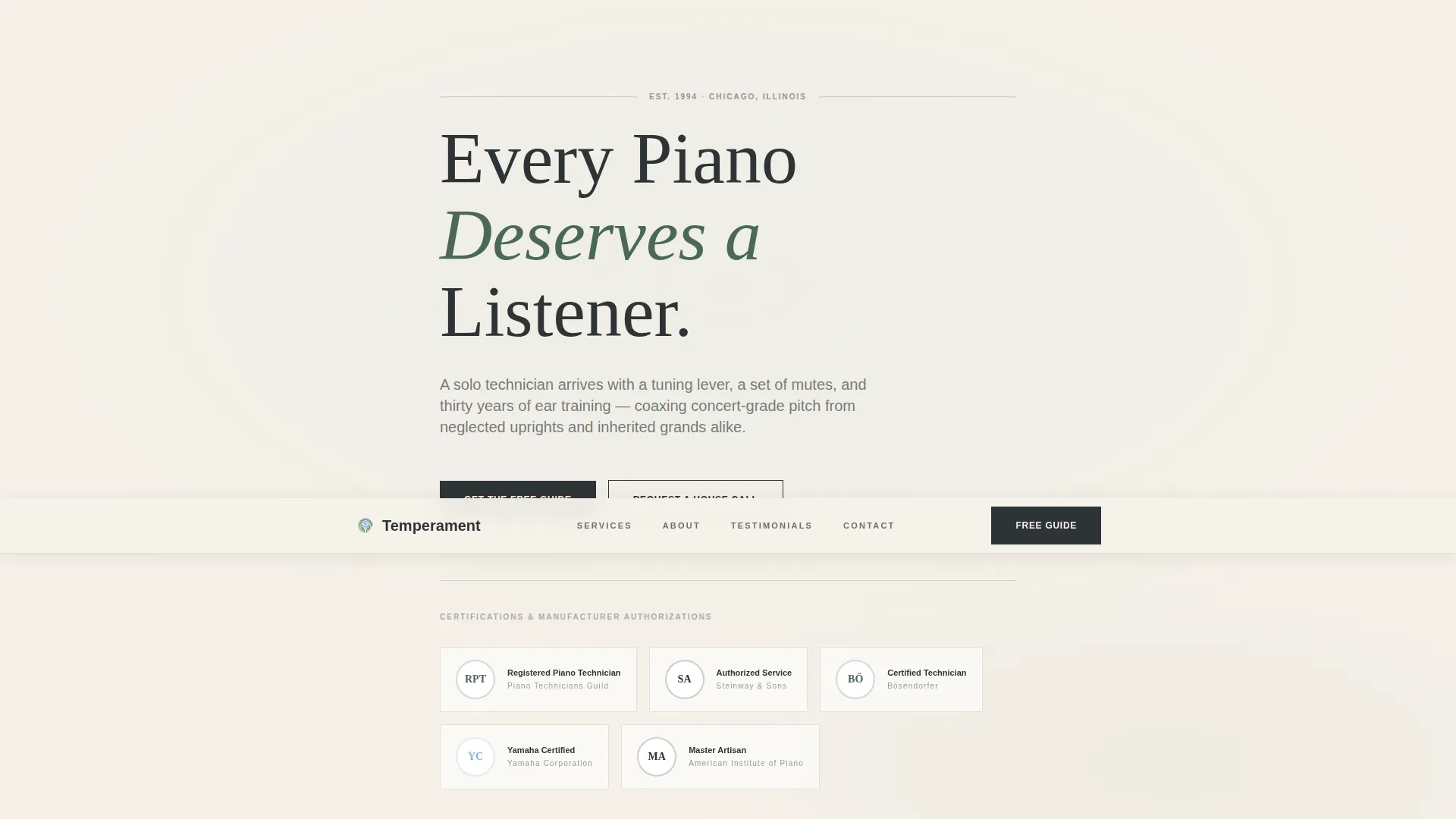 Piano Technician Quote Request Landing Page