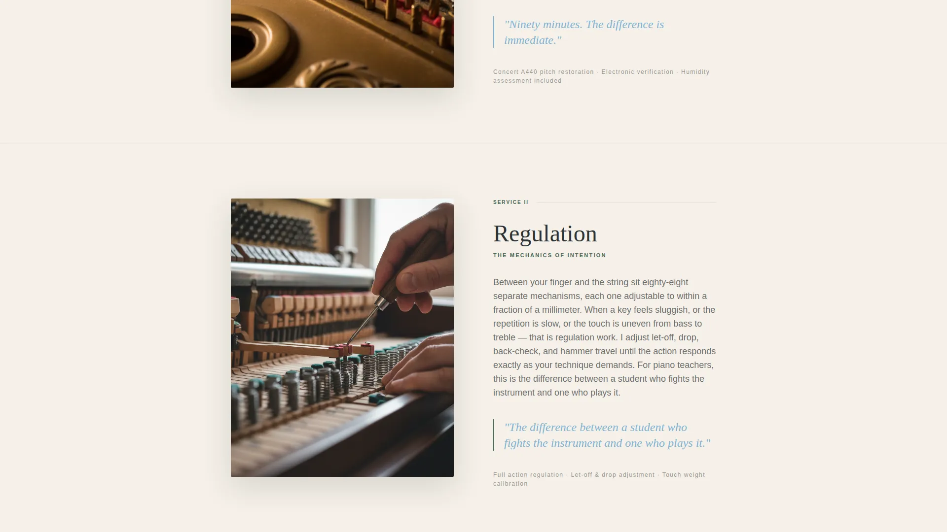 Piano Technician Quote Request Landing Page