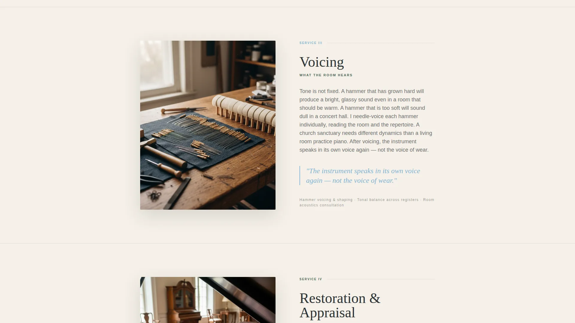 Piano Technician Quote Request Landing Page