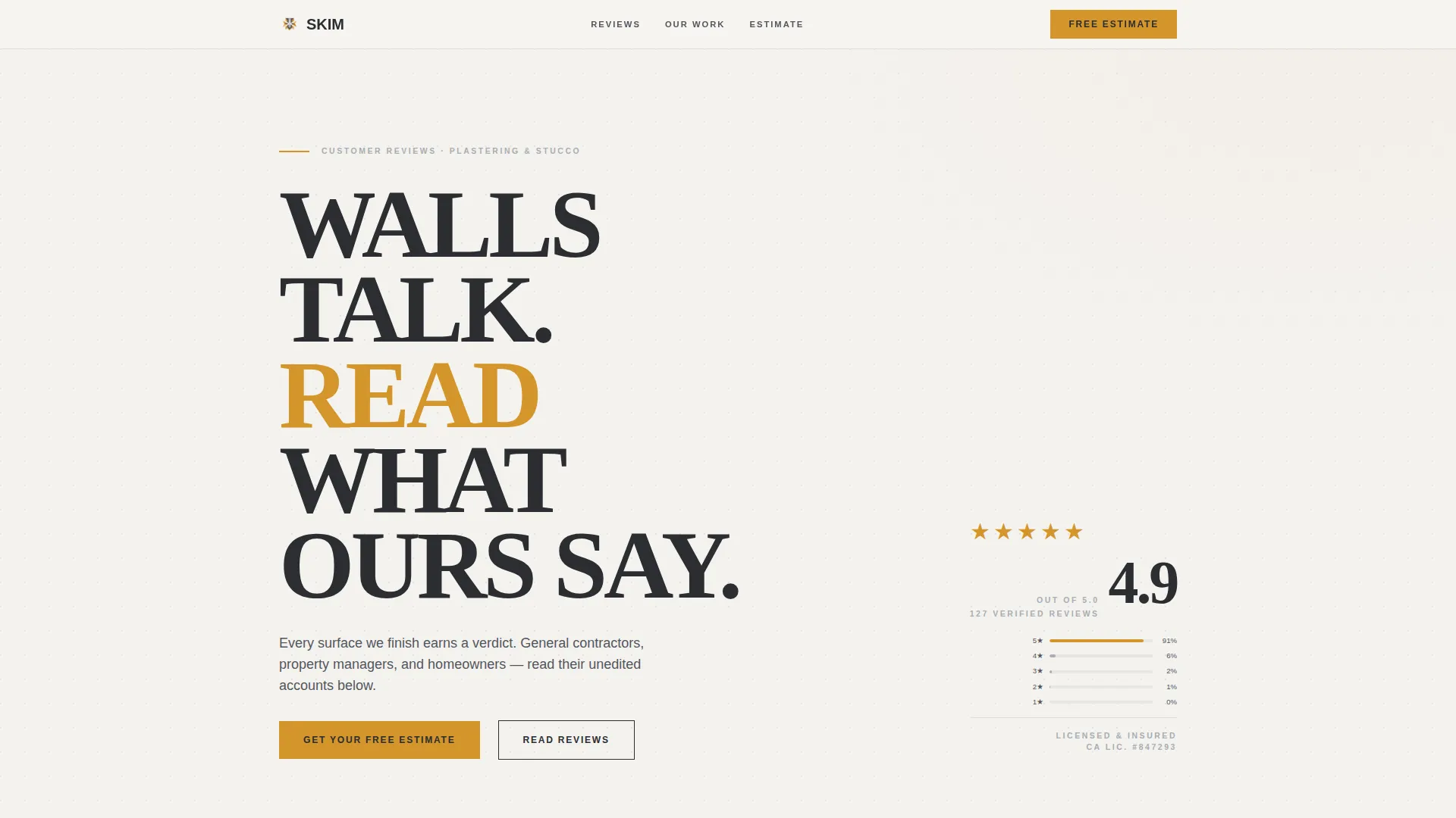 Plasterer & Stucco Worker Review Landing Page Template