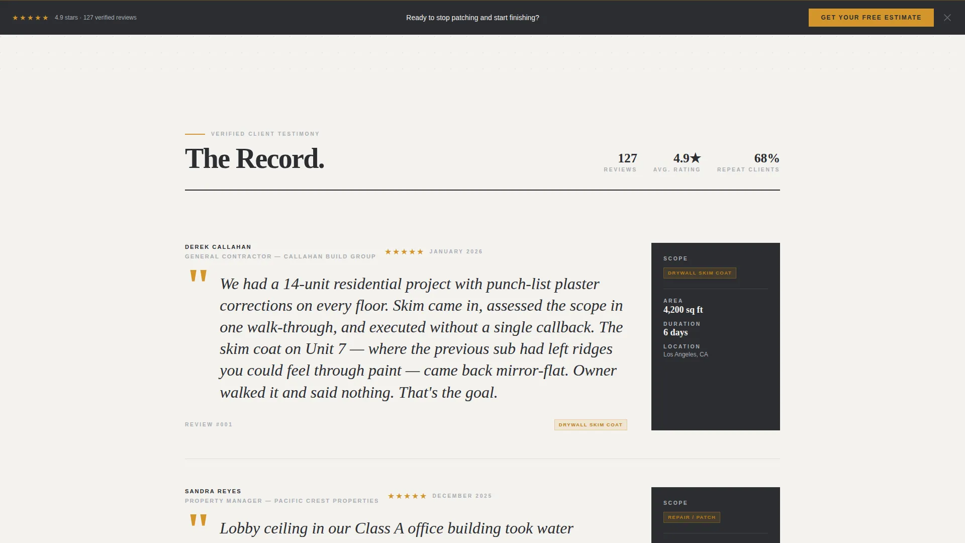 Plasterer & Stucco Worker Review Landing Page Template