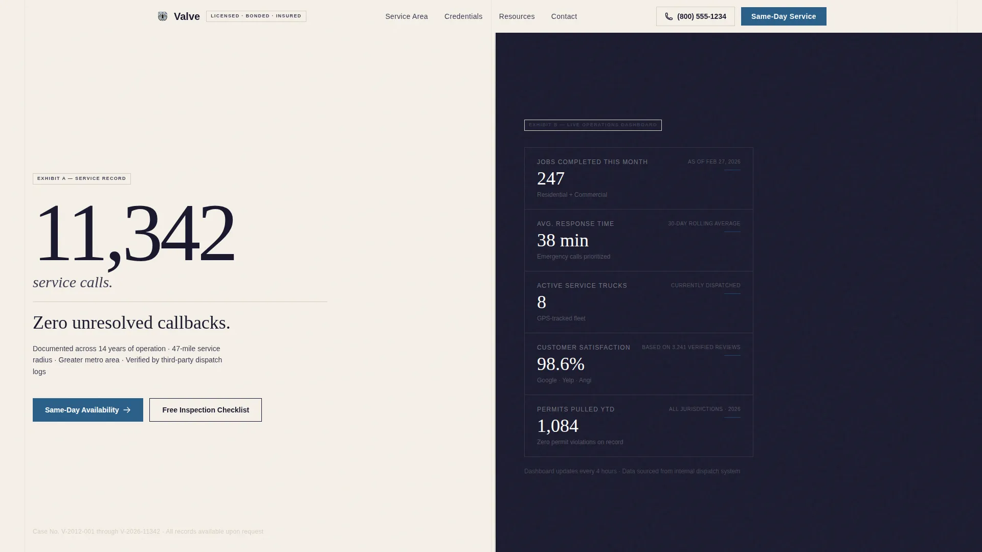Plumber Evidence-First Statistics Website Template