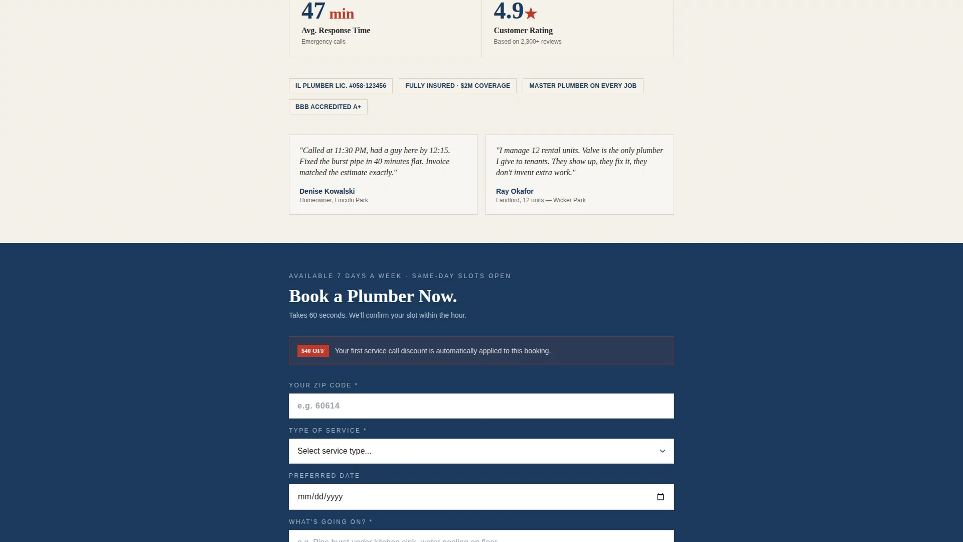 Plumber Coupon & Discount Landing Page Template