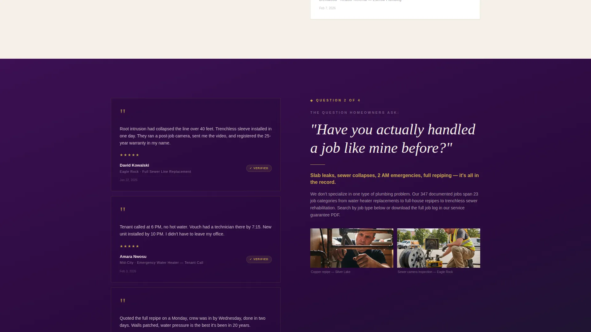Plumbing Company Testimonials & Reviews Website Template