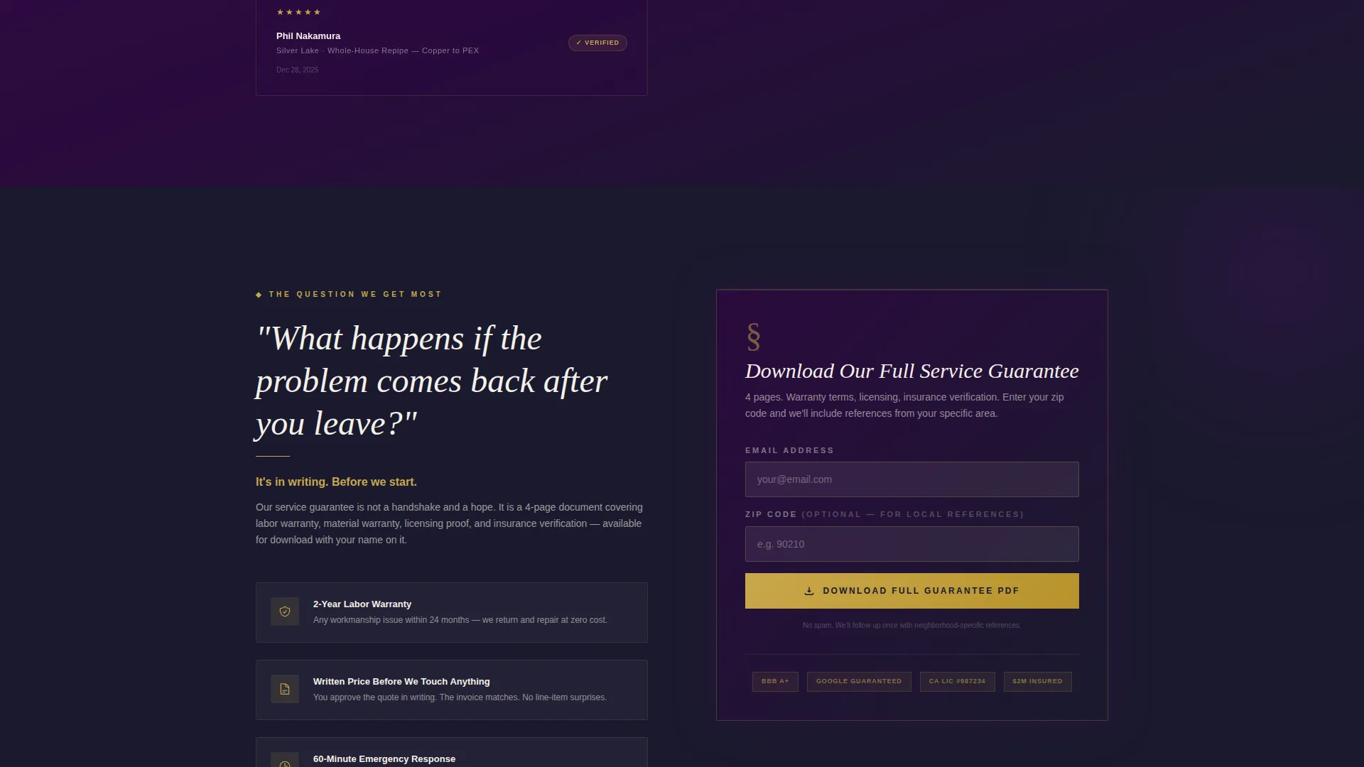 Plumbing Company Testimonials & Reviews Website Template