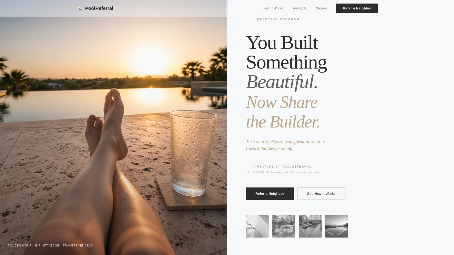 Editorial Referral Landing Page for Pool Builders