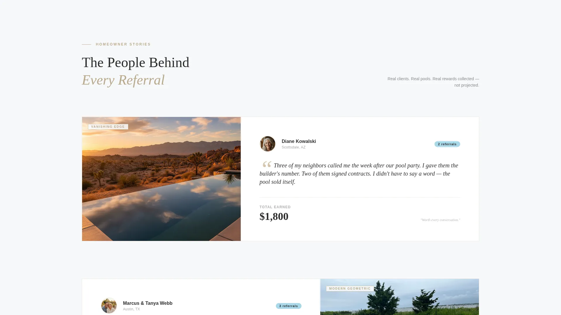 Editorial Referral Landing Page for Pool Builders