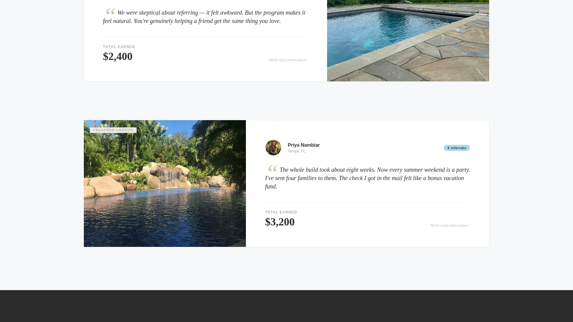 Editorial Referral Landing Page for Pool Builders